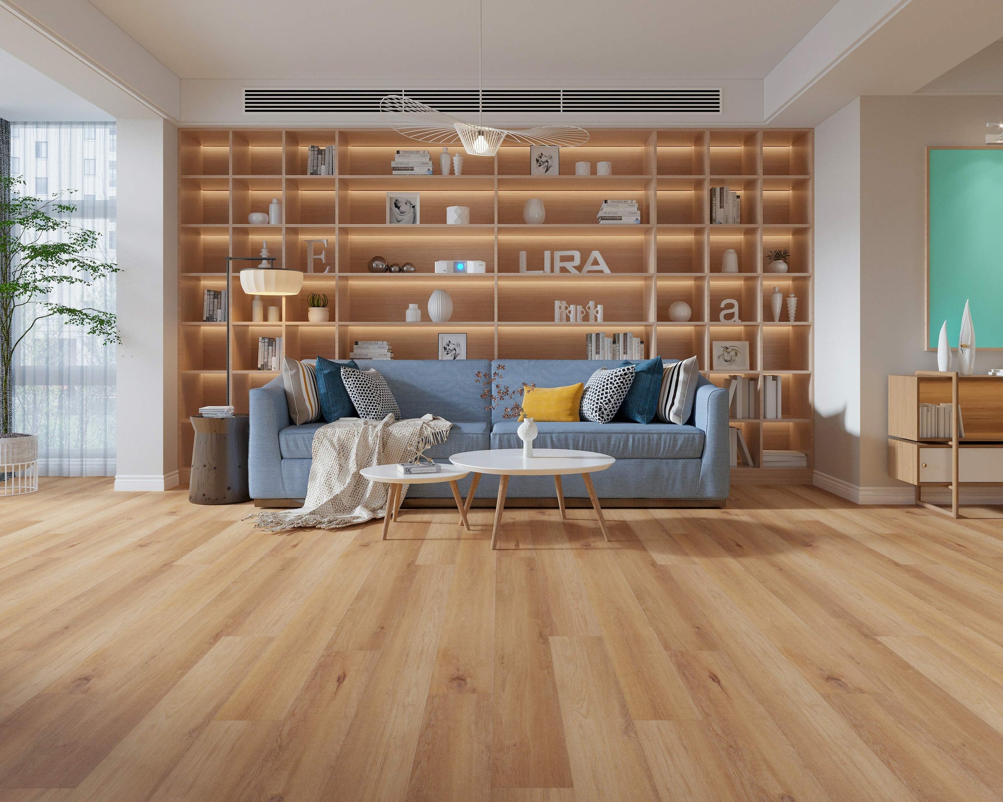 After: warm honey-oak LVP in completed Steiner Ranch kitchen renovation