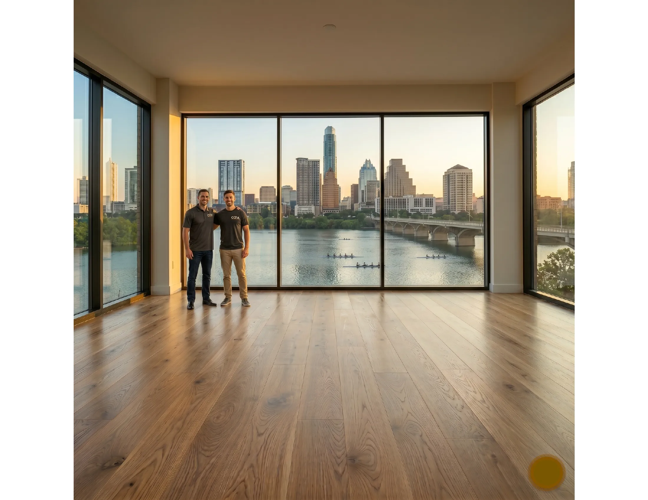 C & C Flooring Co. team on a freshly installed hardwood floor in Austin, TX